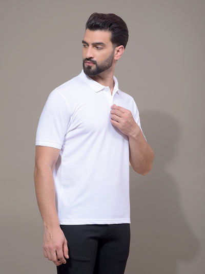 White Polo Neck T-Shirt-Men T-Shirts-Crimsoune Club