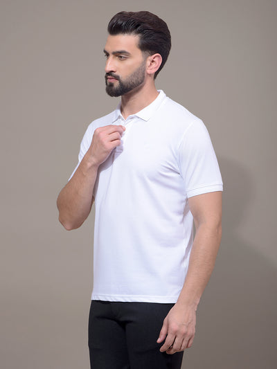 White Polo Neck T-Shirt-Men T-Shirts-Crimsoune Club