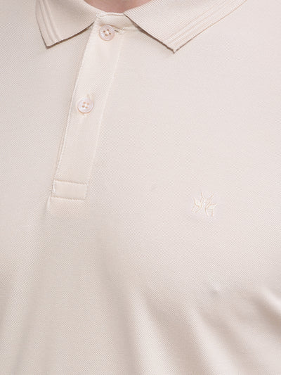 Beige Polo Neck T-Shirt-Men T-Shirts-Crimsoune Club