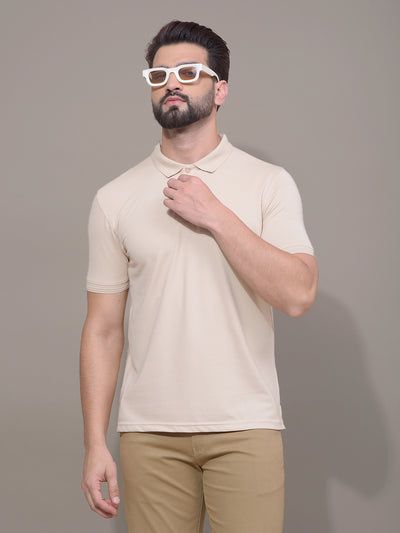 Beige Polo Neck T-Shirt-Men T-Shirts-Crimsoune Club