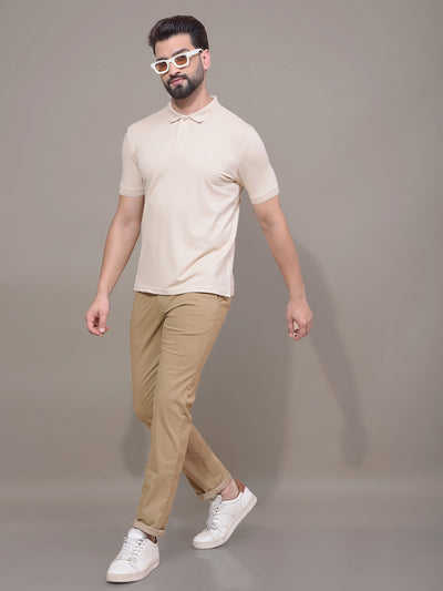 Beige Polo Neck T-Shirt-Men T-Shirts-Crimsoune Club