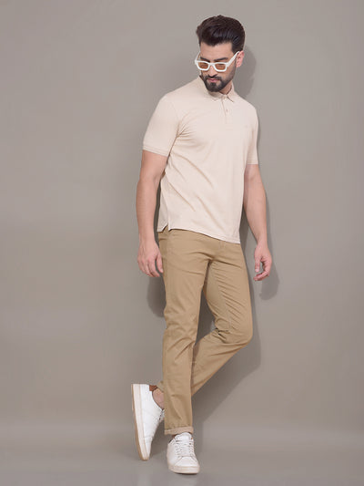 Beige Polo Neck T-Shirt-Men T-Shirts-Crimsoune Club