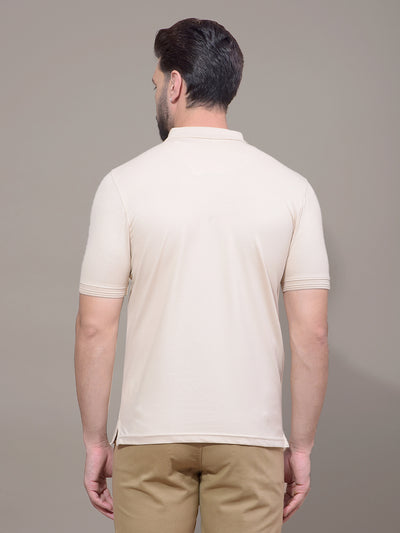 Beige Polo Neck T-Shirt-Men T-Shirts-Crimsoune Club