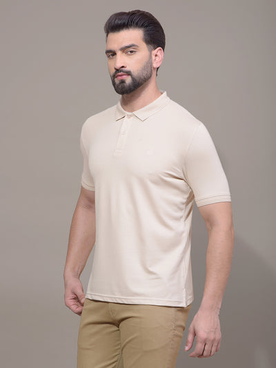 Beige Polo Neck T-Shirt-Men T-Shirts-Crimsoune Club