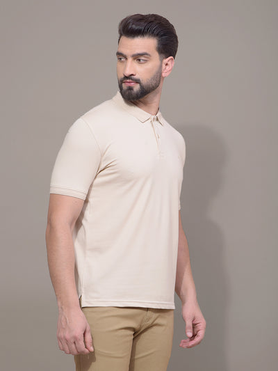 Beige Polo Neck T-Shirt-Men T-Shirts-Crimsoune Club