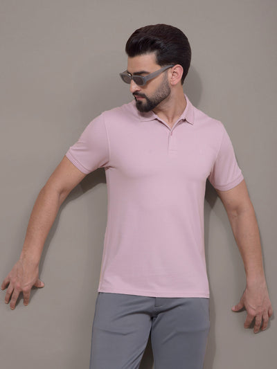 Pink Polo Neck T-Shirt-Men T-Shirts-Crimsoune Club