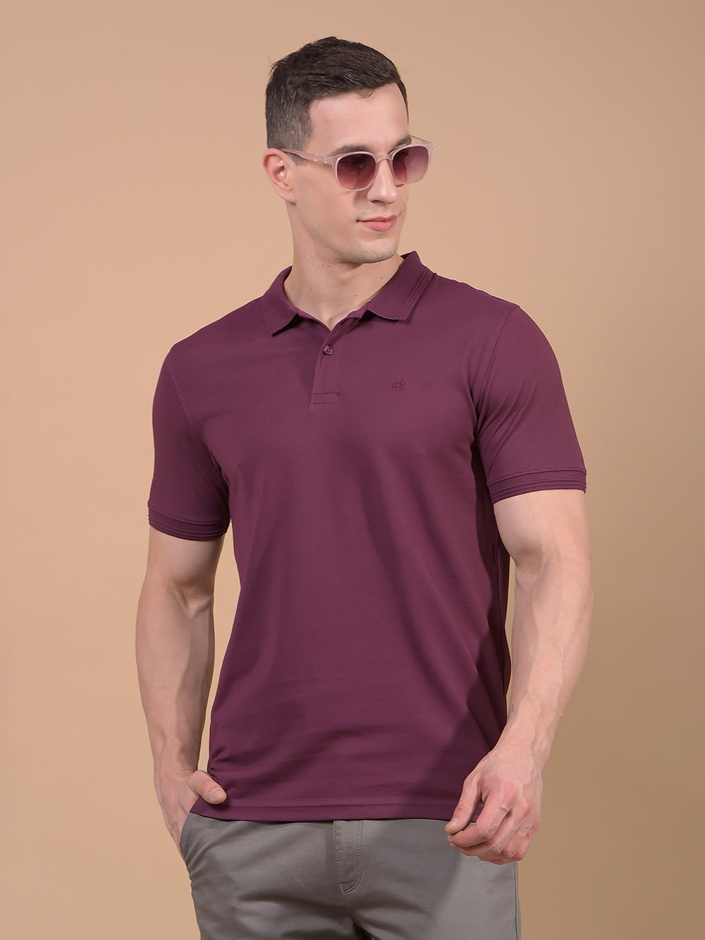 Wine Polo Neck T-Shirt-Men T-Shirts-Crimsoune Club