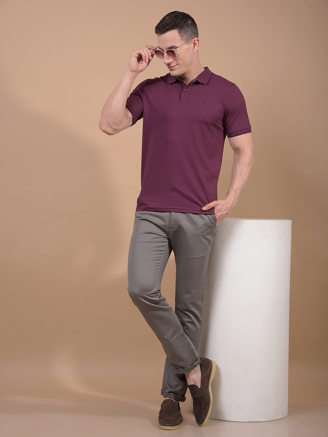 Wine Polo Neck T-Shirt-Men T-Shirts-Crimsoune Club