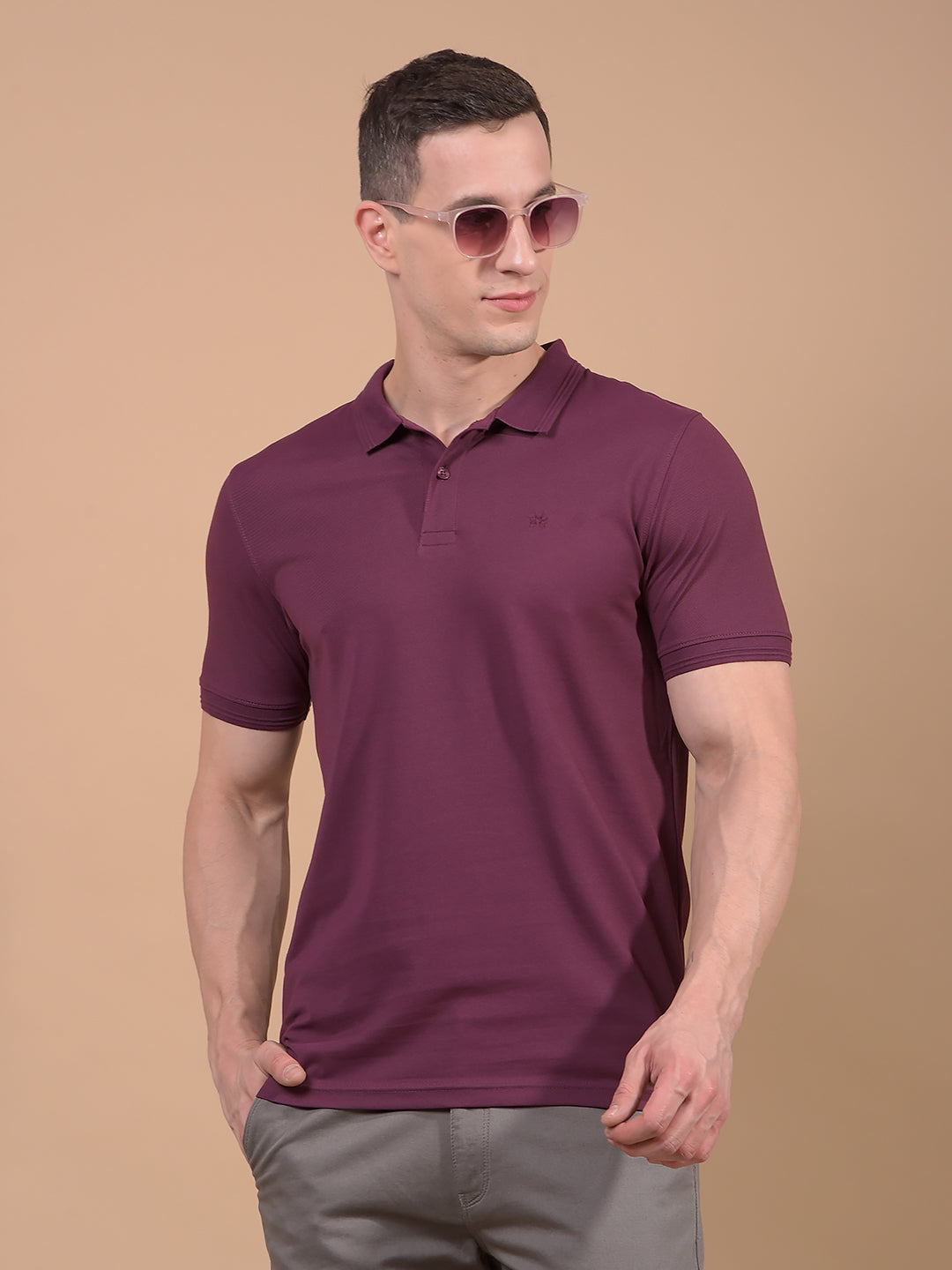 Wine Polo Neck T-Shirt-Men T-Shirts-Crimsoune Club