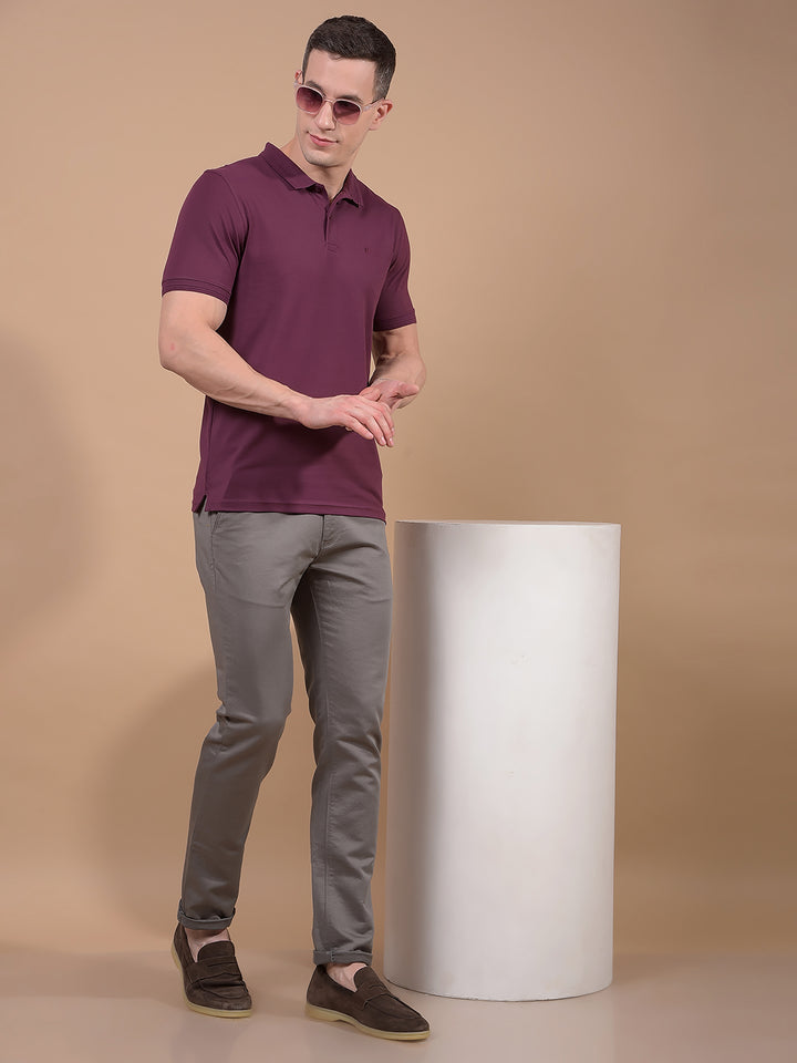Wine Polo Neck T-Shirt-Men T-Shirts-Crimsoune Club
