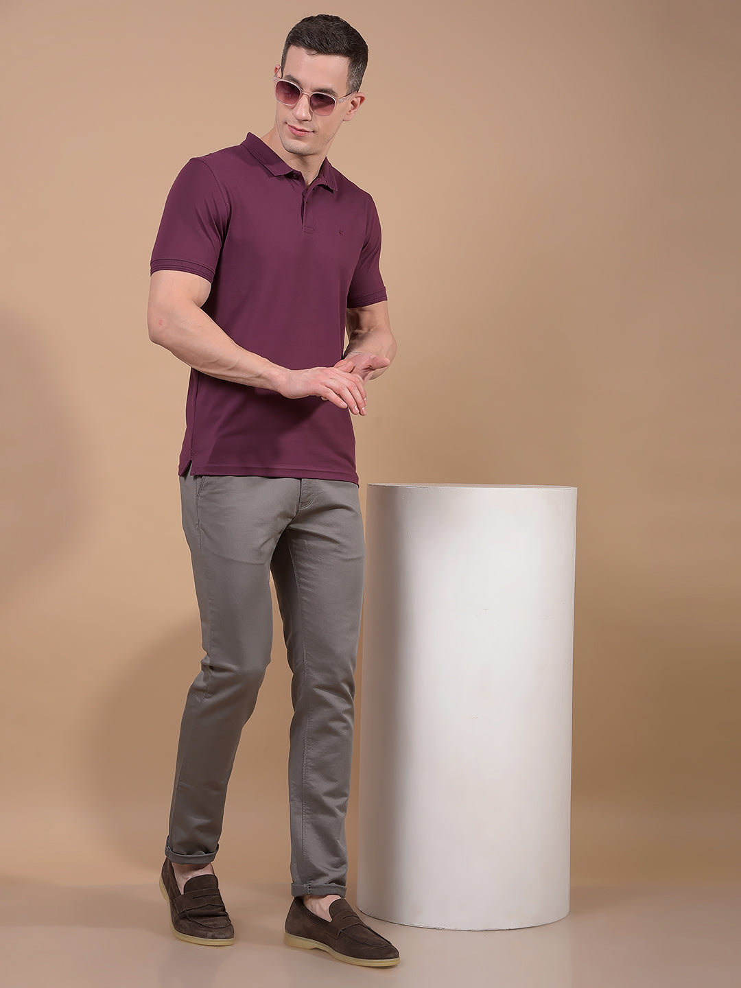 Wine Polo Neck T-Shirt-Men T-Shirts-Crimsoune Club