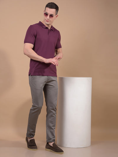 Wine Polo Neck T-Shirt-Men T-Shirts-Crimsoune Club