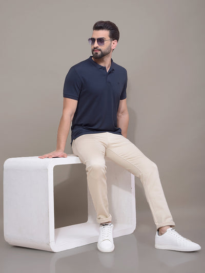 Navy Blue Polo Neck T-Shirt-Men T-Shirts-Crimsoune Club
