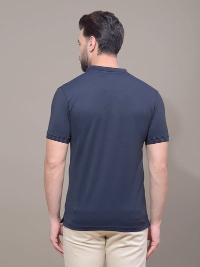 Navy Blue Polo Neck T-Shirt-Men T-Shirts-Crimsoune Club