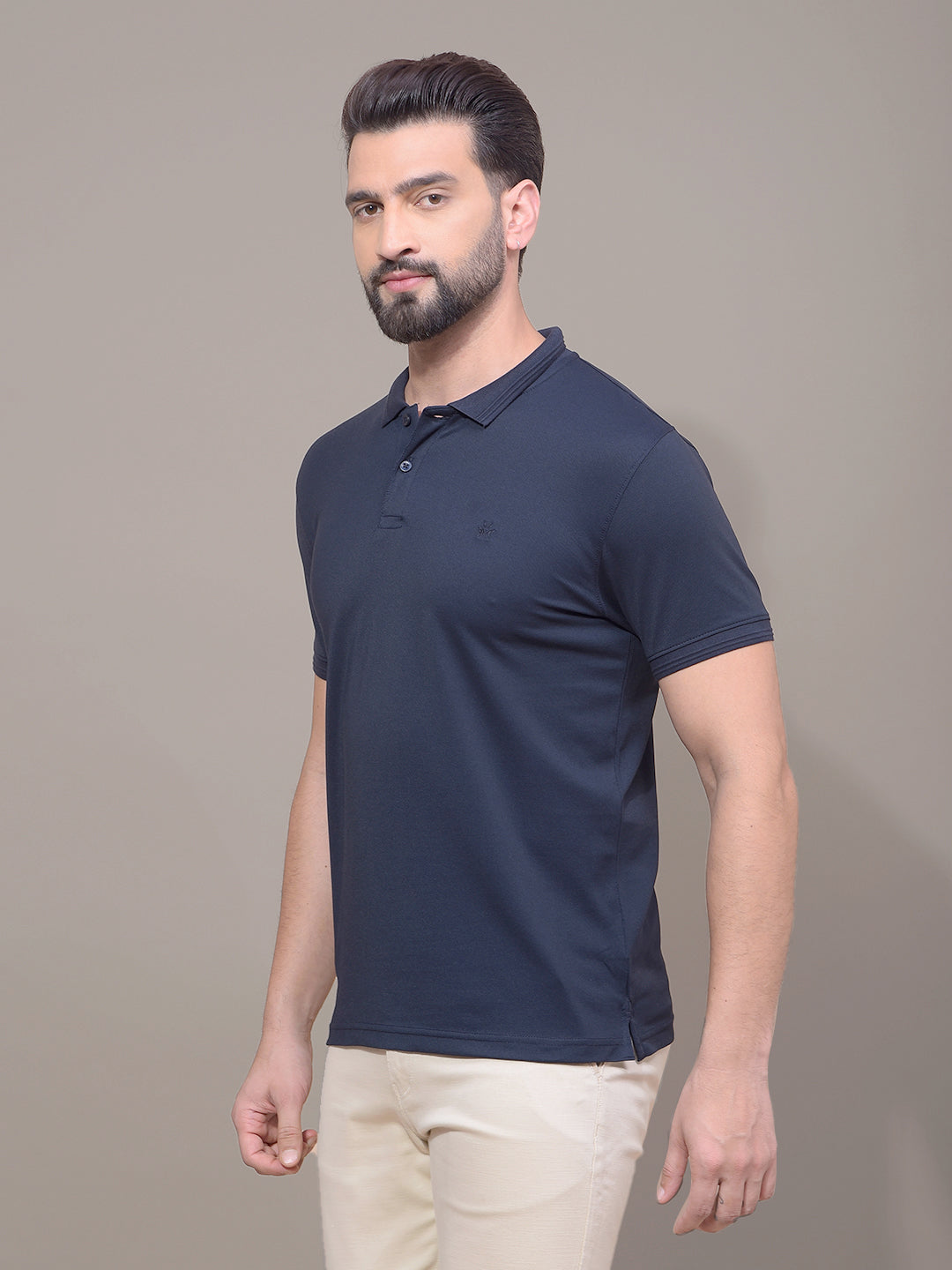 Navy Blue Polo Neck T-Shirt-Men T-Shirts-Crimsoune Club