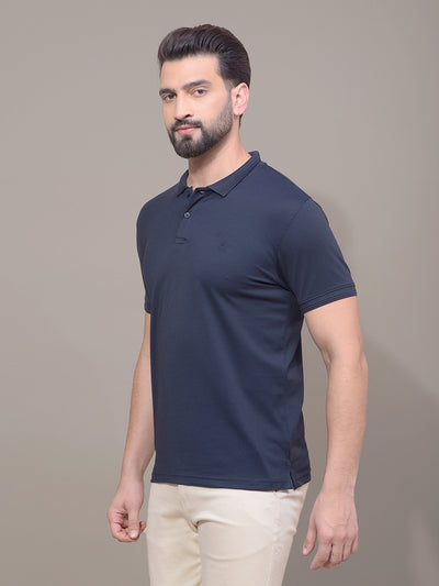 Navy Blue Polo Neck T-Shirt-Men T-Shirts-Crimsoune Club