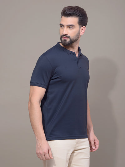 Navy Blue Polo Neck T-Shirt-Men T-Shirts-Crimsoune Club