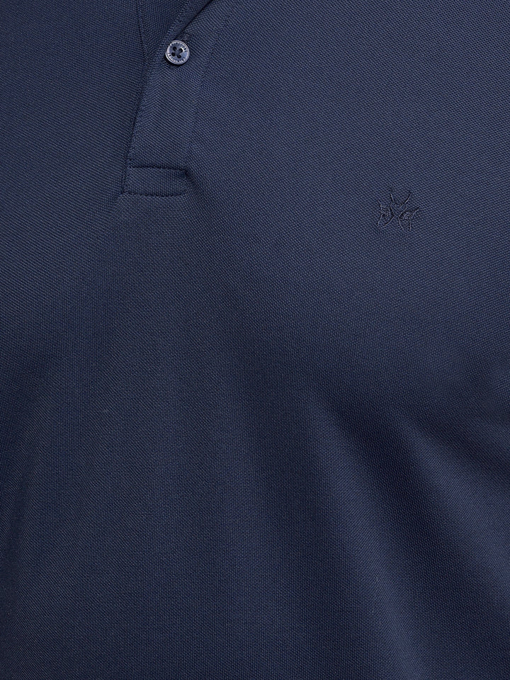 Navy Blue Polo Neck T-Shirt-Men T-Shirts-Crimsoune Club