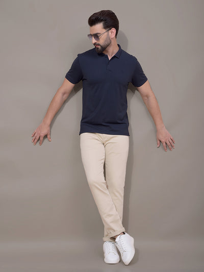 Navy Blue Polo Neck T-Shirt-Men T-Shirts-Crimsoune Club
