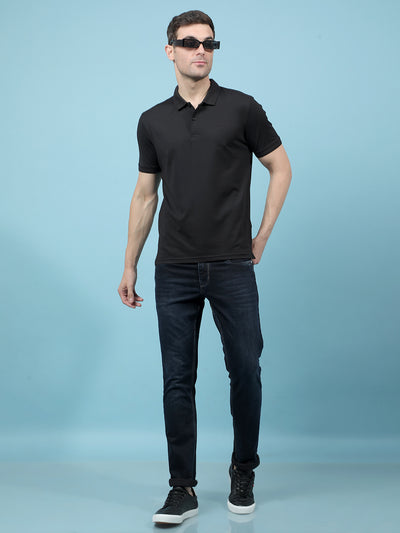 Black Polo-Neck T-Shirt-Men T-Shirts-Crimsoune Club