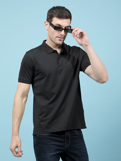 Black Polo-Neck T-Shirt-Men T-Shirts-Crimsoune Club