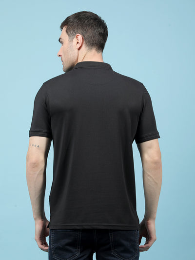 Black Polo-Neck T-Shirt-Men T-Shirts-Crimsoune Club