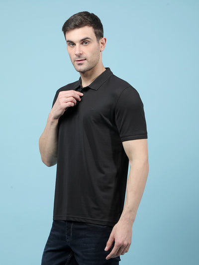 Black Polo-Neck T-Shirt-Men T-Shirts-Crimsoune Club