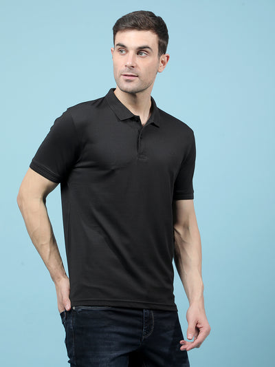 Black Polo-Neck T-Shirt-Men T-Shirts-Crimsoune Club