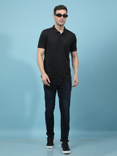 Black Polo-Neck T-Shirt-Men T-Shirts-Crimsoune Club