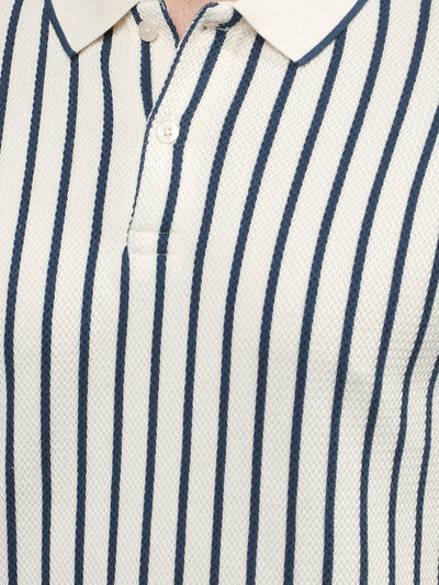Navy Blue Vertical Stripes Polo-Neck T-Shirt-Men T-Shirts-Crimsoune Club