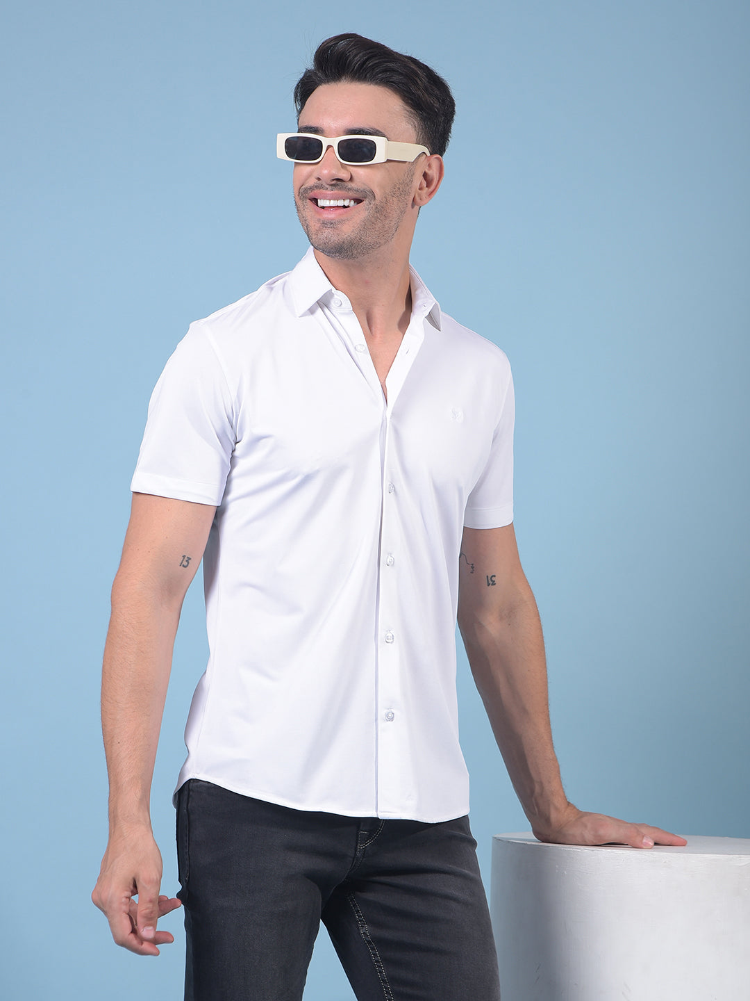 White Knitted Shirt-Men Shirts-Crimsoune Club