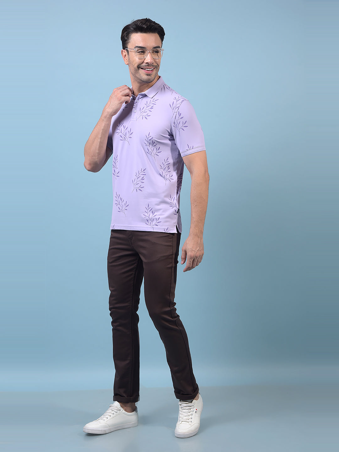 Men's Purple Floral Print Polo Neck T-Shirt-Men T-Shirts-Crimsoune Club