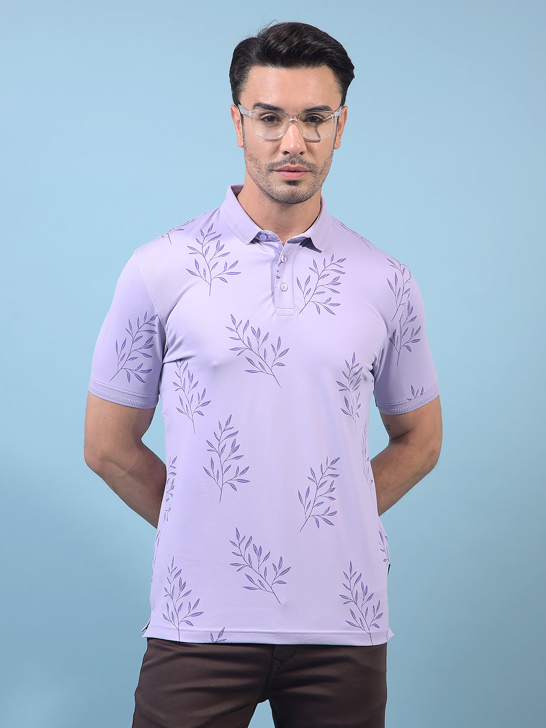 Men's Purple Floral Print Polo Neck T-Shirt-Men T-Shirts-Crimsoune Club