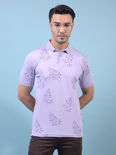 Men's Purple Floral Print Polo Neck T-Shirt-Men T-Shirts-Crimsoune Club
