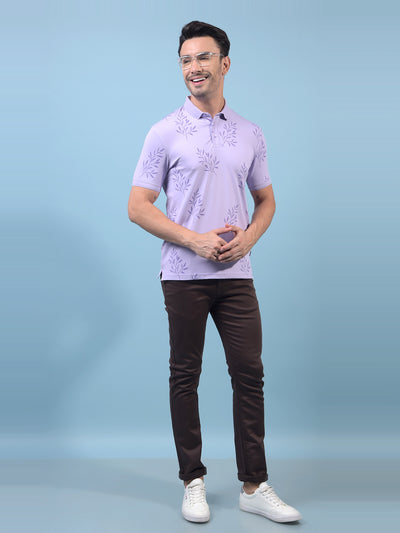 Men's Purple Floral Print Polo Neck T-Shirt-Men T-Shirts-Crimsoune Club