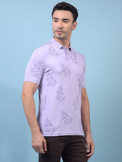 Men's Purple Floral Print Polo Neck T-Shirt-Men T-Shirts-Crimsoune Club