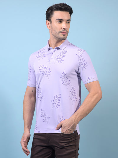 Men's Purple Floral Print Polo Neck T-Shirt-Men T-Shirts-Crimsoune Club