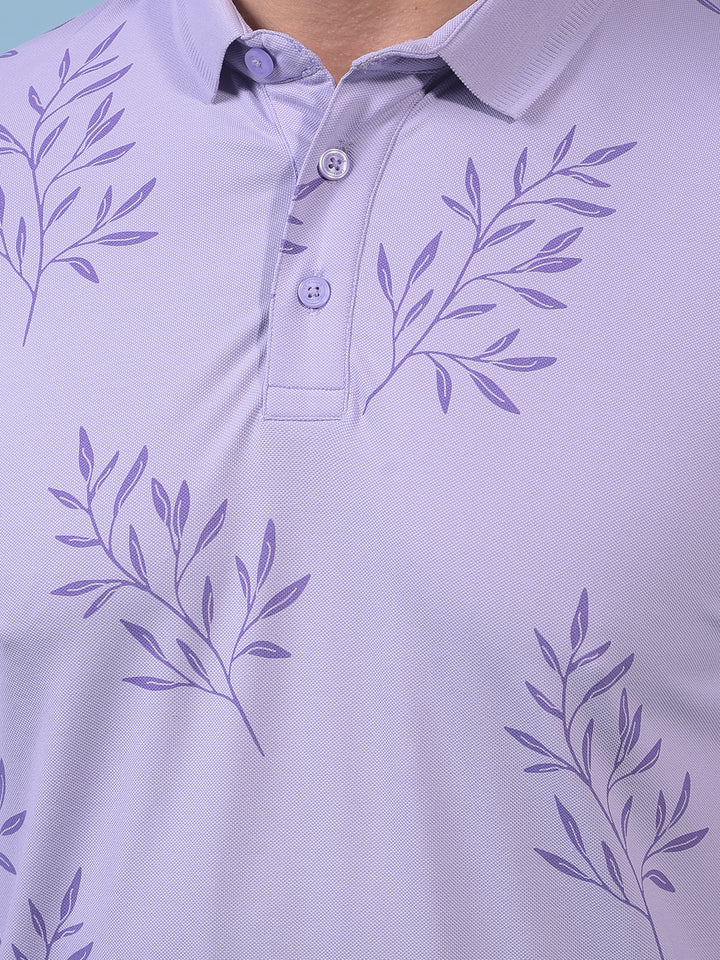 Men's Purple Floral Print Polo Neck T-Shirt-Men T-Shirts-Crimsoune Club