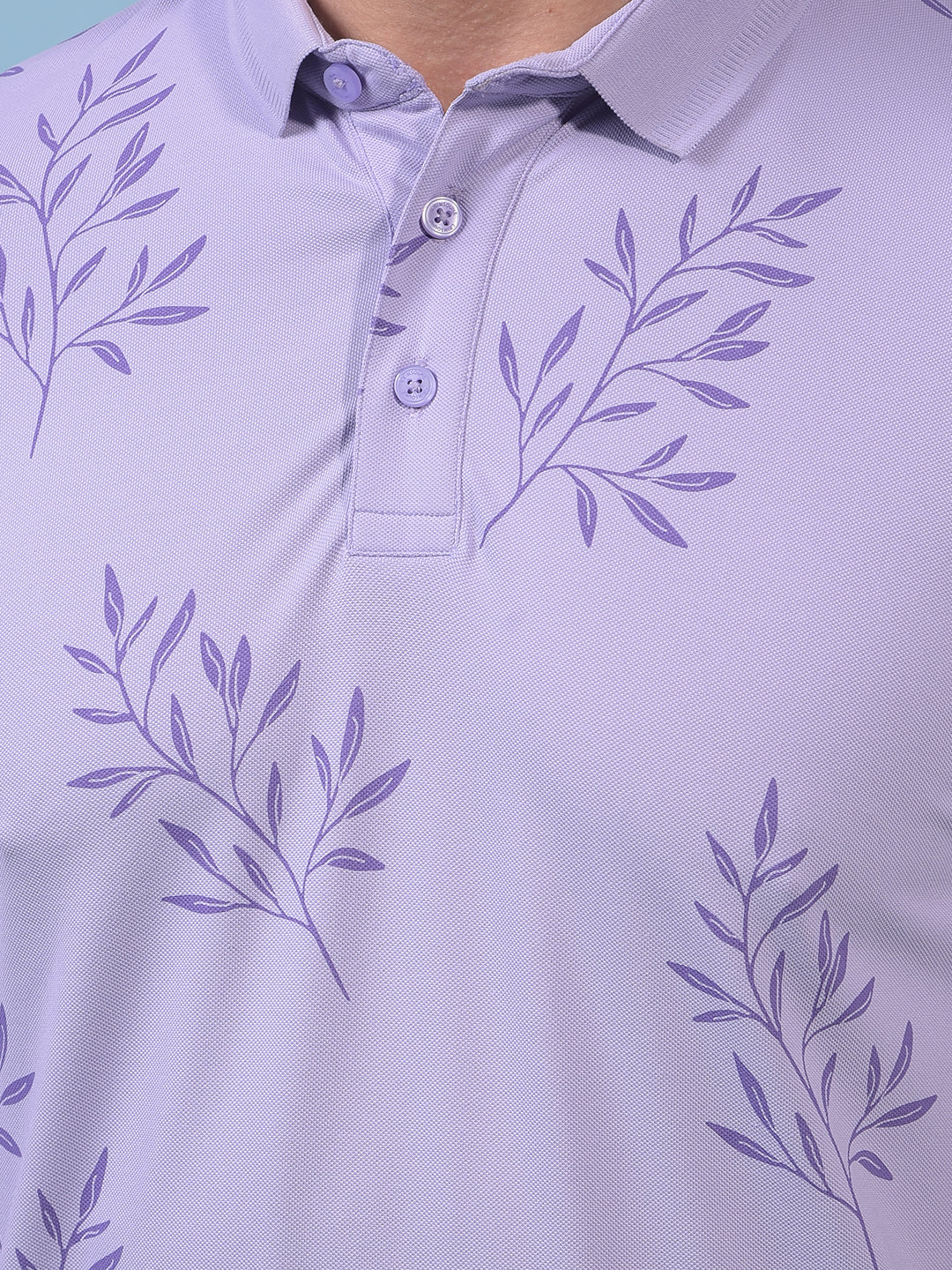 Men's Purple Floral Print Polo Neck T-Shirt-Men T-Shirts-Crimsoune Club
