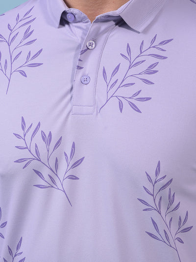 Men's Purple Floral Print Polo Neck T-Shirt-Men T-Shirts-Crimsoune Club
