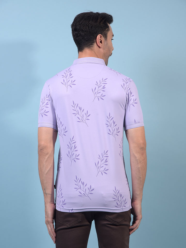 Men's Purple Floral Print Polo Neck T-Shirt-Men T-Shirts-Crimsoune Club