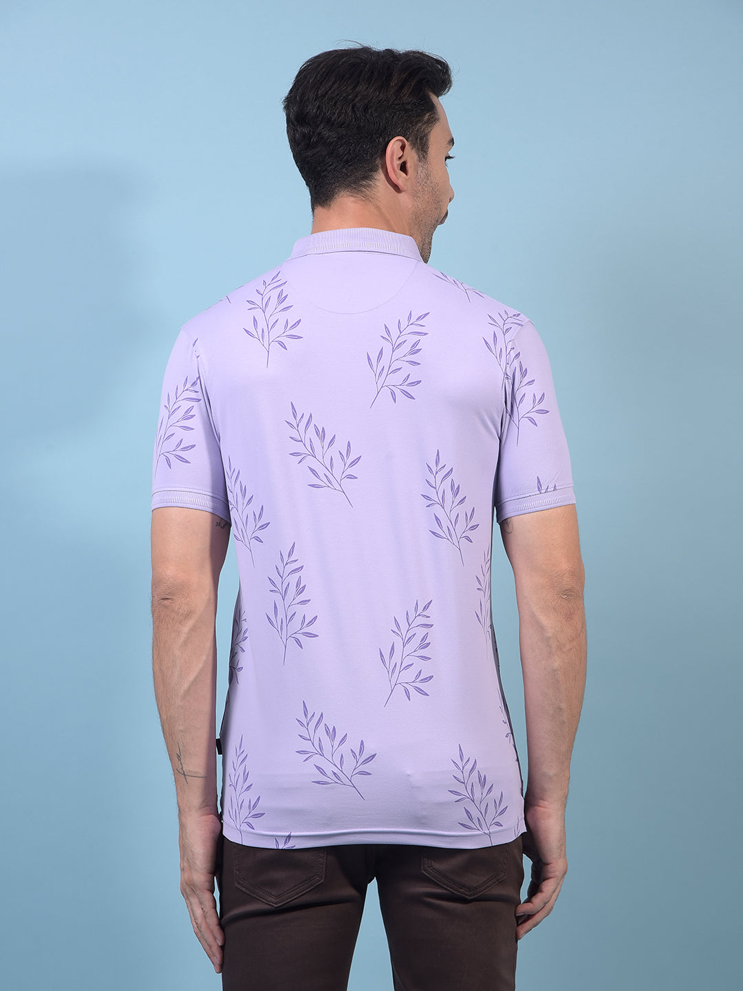 Men's Purple Floral Print Polo Neck T-Shirt-Men T-Shirts-Crimsoune Club