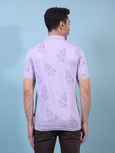 Men's Purple Floral Print Polo Neck T-Shirt-Men T-Shirts-Crimsoune Club