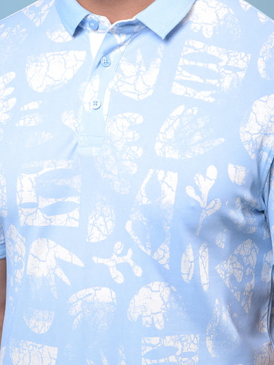 Men's Blue Printed Polo Neck T-Shirt-Men T-Shirts-Crimsoune Club