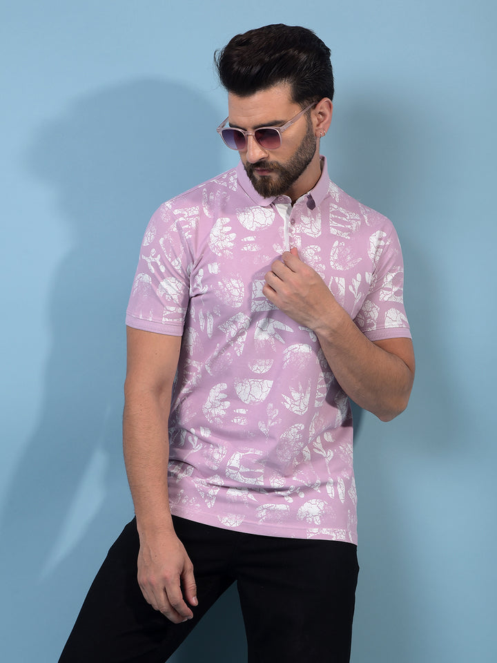 Men's Pink Printed Polo Neck T-Shirt-Men T-Shirts-Crimsoune Club