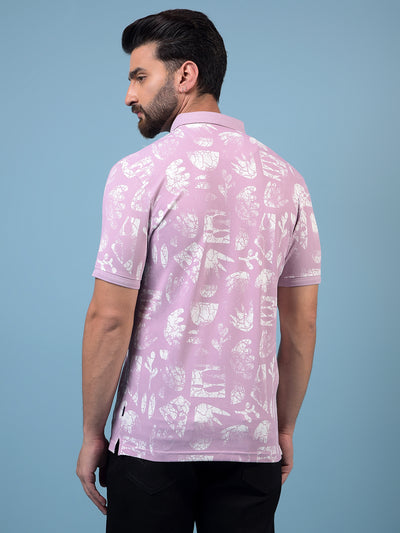 Men's Pink Printed Polo Neck T-Shirt-Men T-Shirts-Crimsoune Club