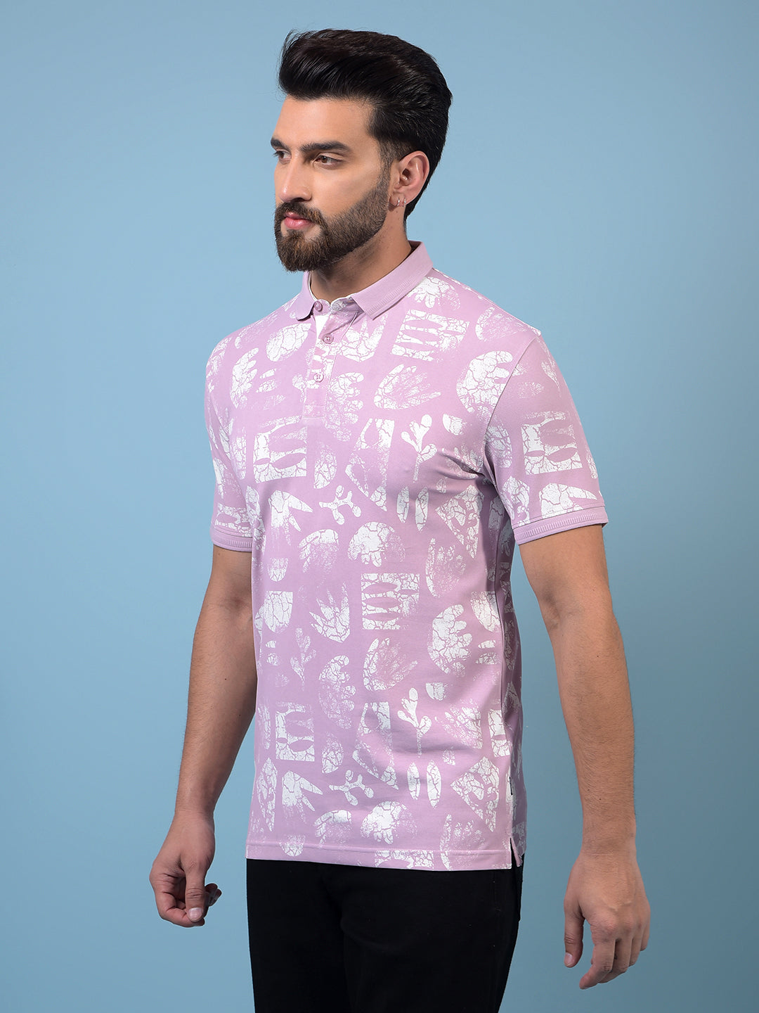 Men's Pink Printed Polo Neck T-Shirt-Men T-Shirts-Crimsoune Club