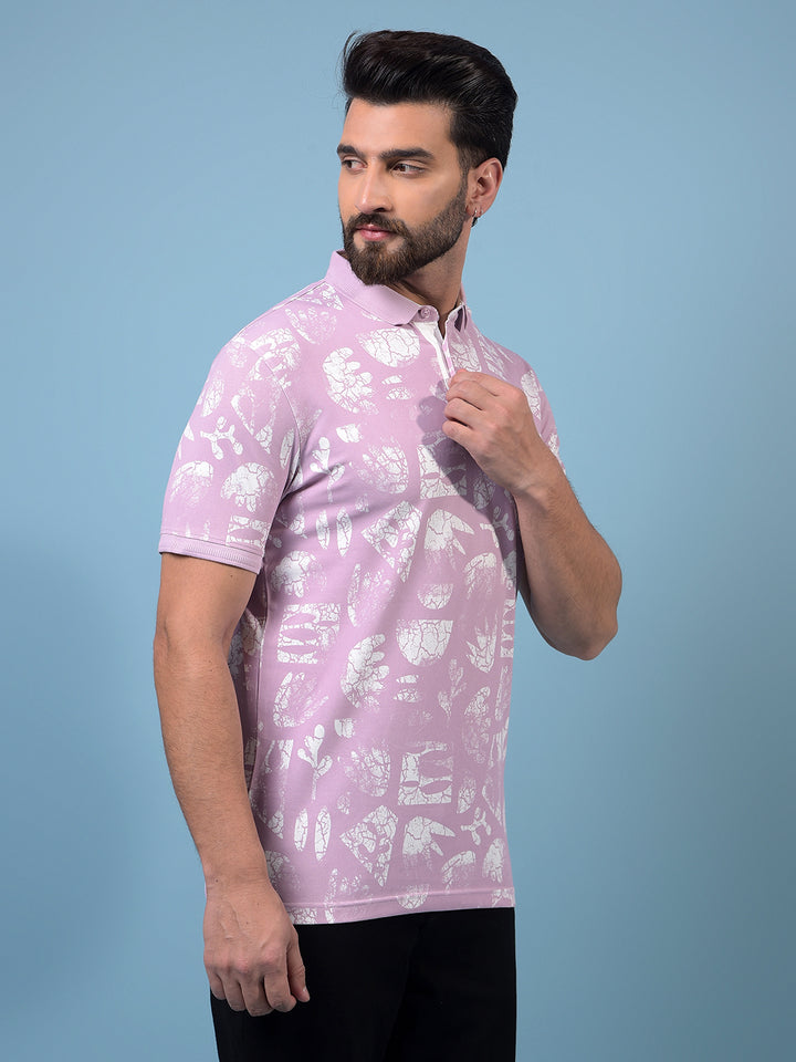 Men's Pink Printed Polo Neck T-Shirt-Men T-Shirts-Crimsoune Club