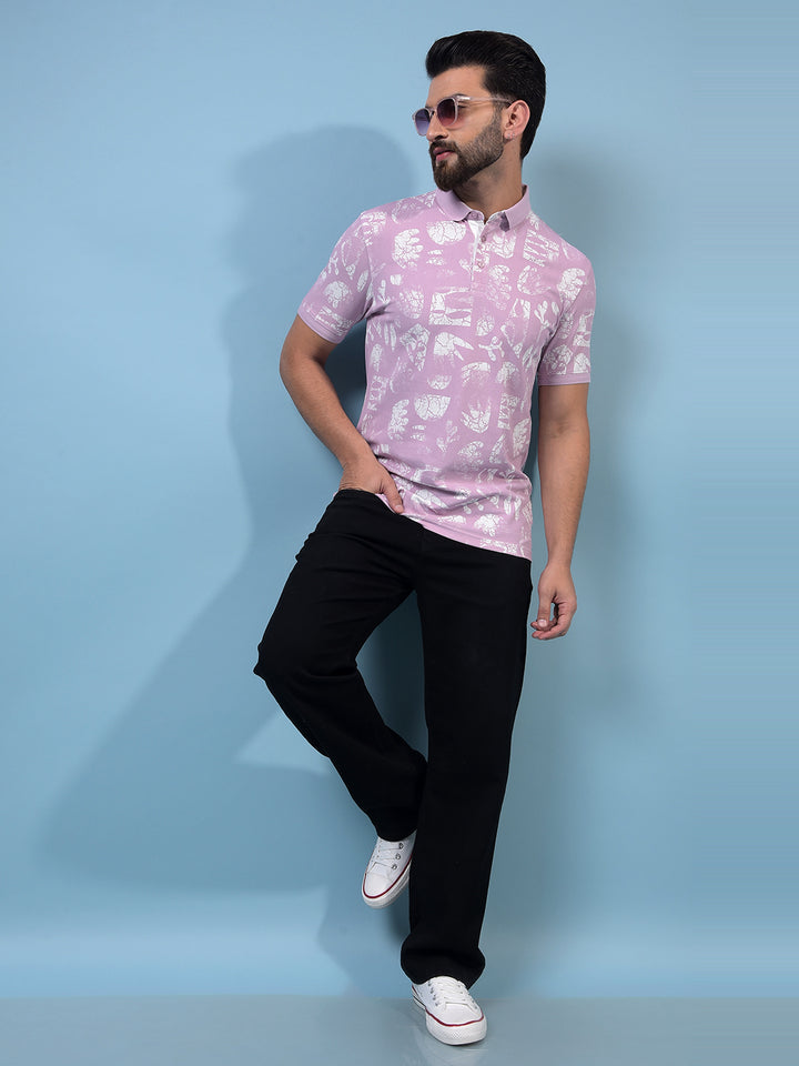 Men's Pink Printed Polo Neck T-Shirt-Men T-Shirts-Crimsoune Club