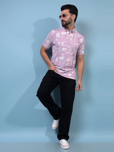 Men's Pink Printed Polo Neck T-Shirt-Men T-Shirts-Crimsoune Club